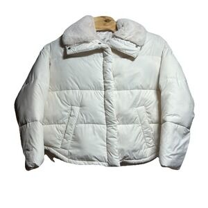 Abercrombie & Fitch Faux Fur Mini Puffer Oversized Crop Jacket Coat Size XL